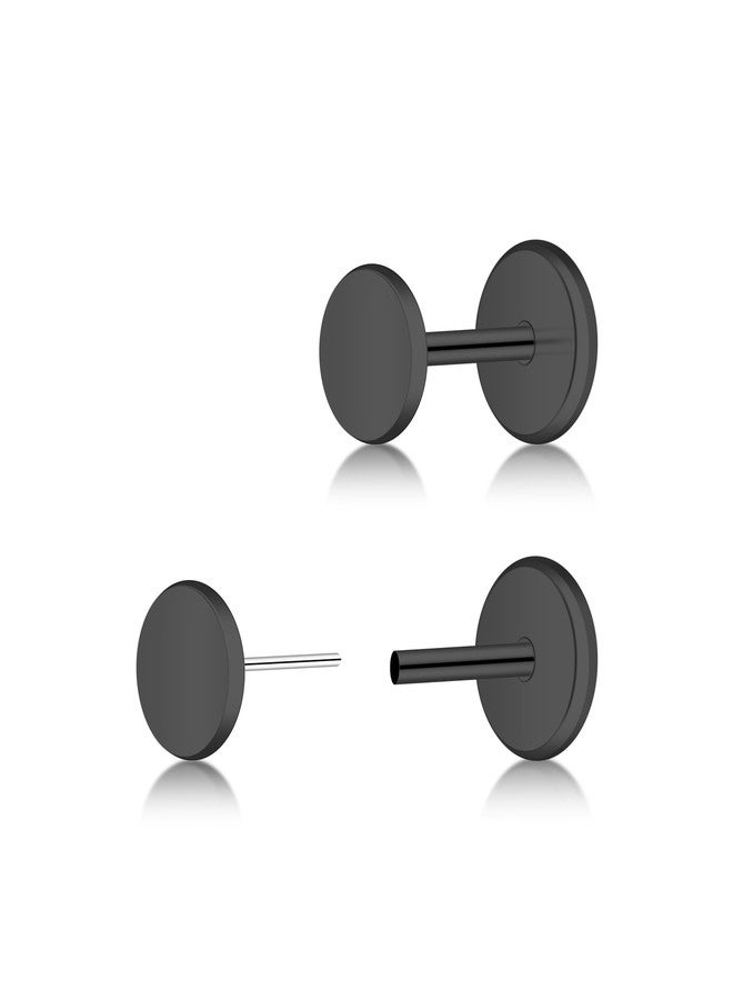ZDE Women Earrings Threadless Flat Back Dot Earrings Titanium Hypoallergenic Cartilage Non-Nickel Black Push in Earrings Studs for Sensitive Ears Simple Classic Earstuds (Black, 3MM) - Image 1